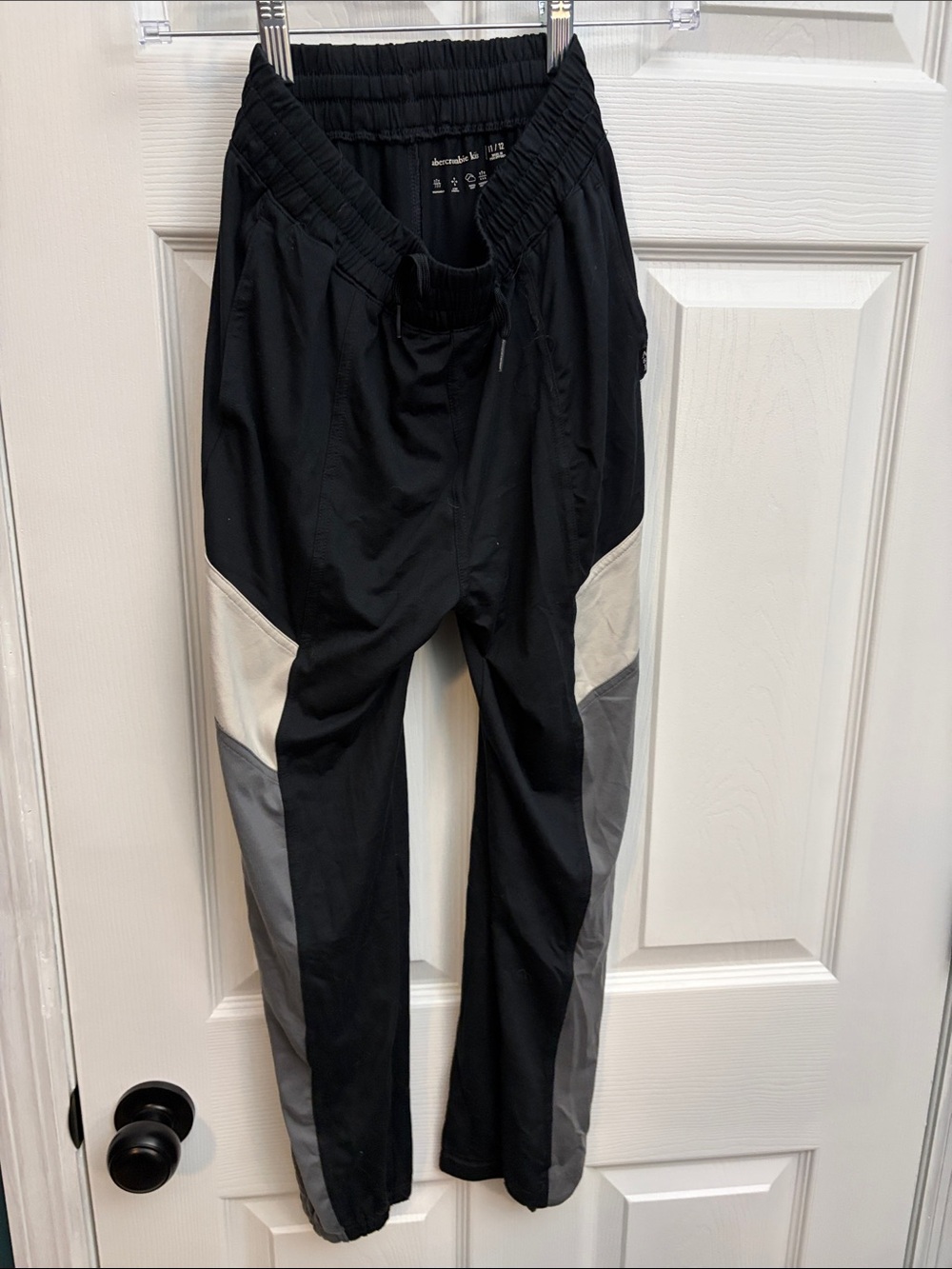 abercrombie kids Black Sweatpants with Gray & Cream Panels